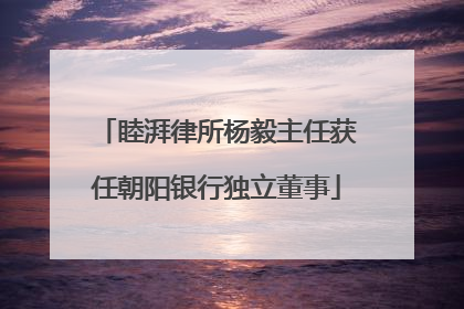 睦湃律所杨毅主任获任朝阳银行独立董事