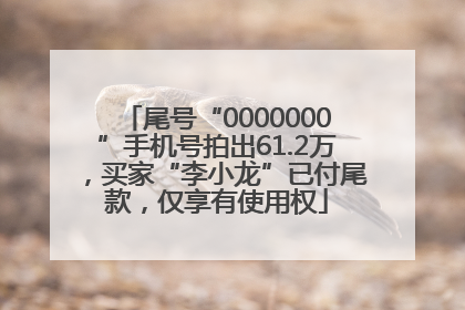 尾号“0000000”手机号拍出61.2万，买家“李小龙”已付尾款，仅享有使用权