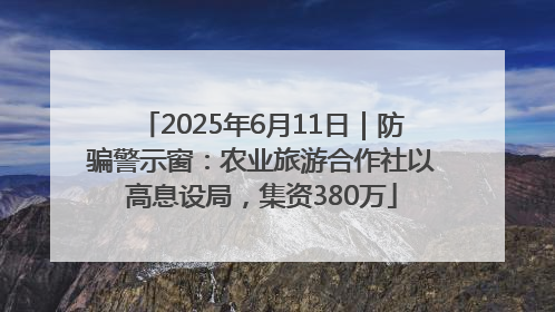 2025年6月11日｜防骗警示窗：农业旅游合作社以高息设局，集资380万